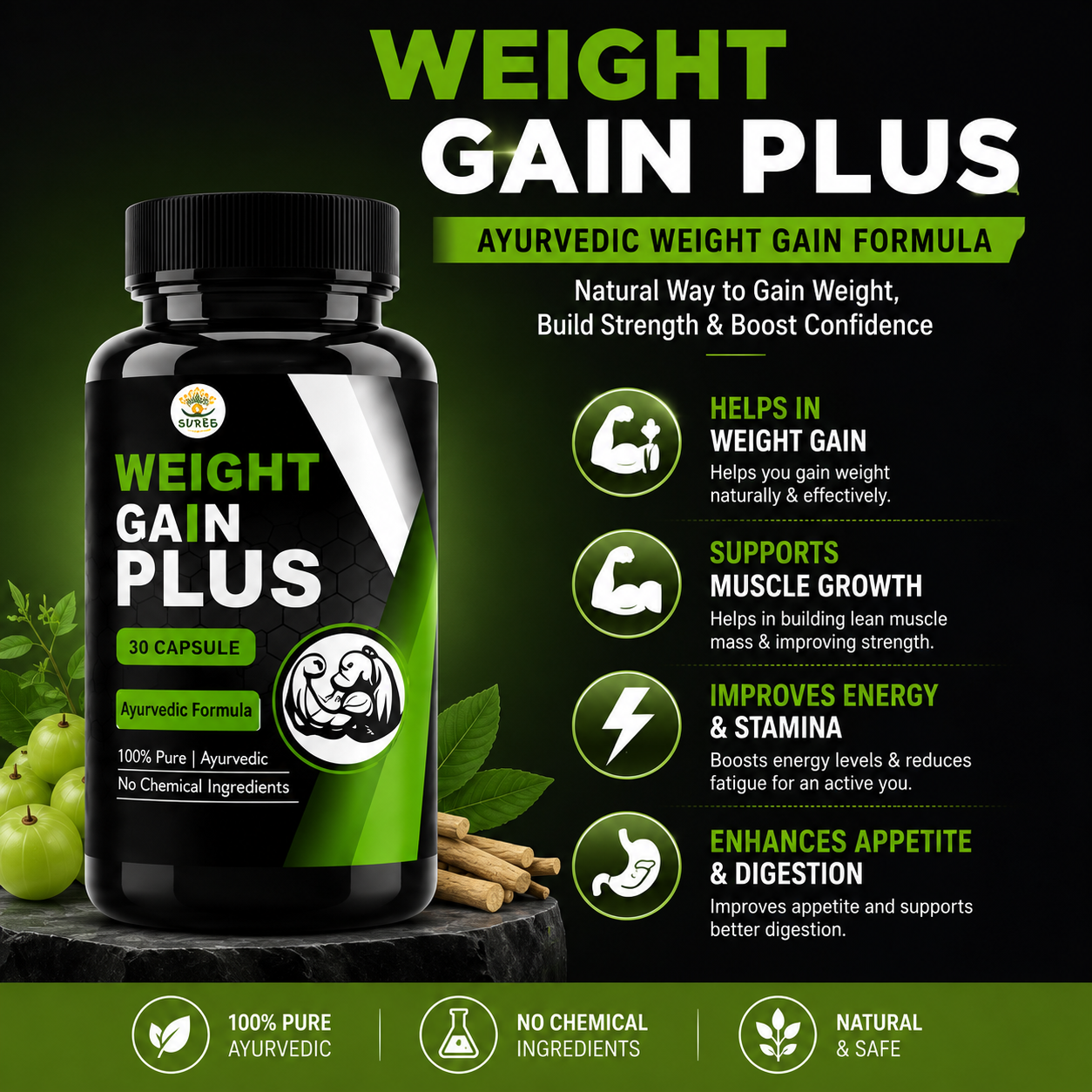 Suved Herbal Weight Gain Plus – Ayurvedic Capsules