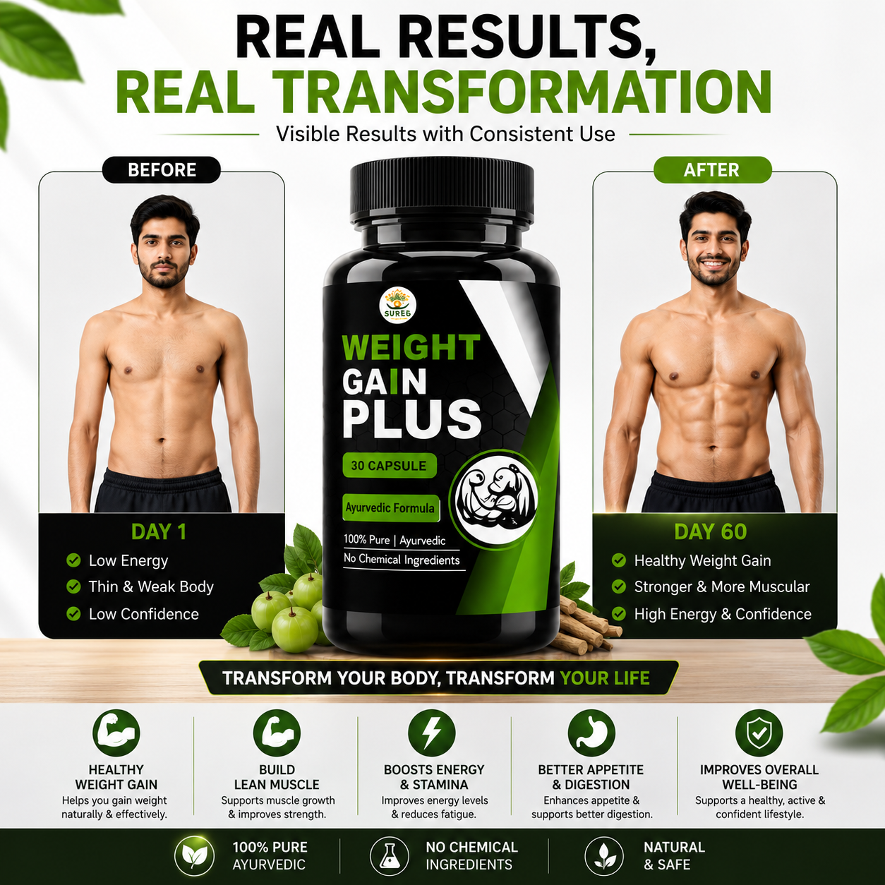 Suved Herbal Weight Gain Plus – Ayurvedic Capsules