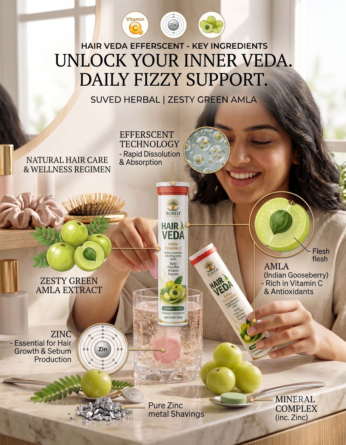 Suved Herbal Hair Veda Bubbly Effervescent Tablets